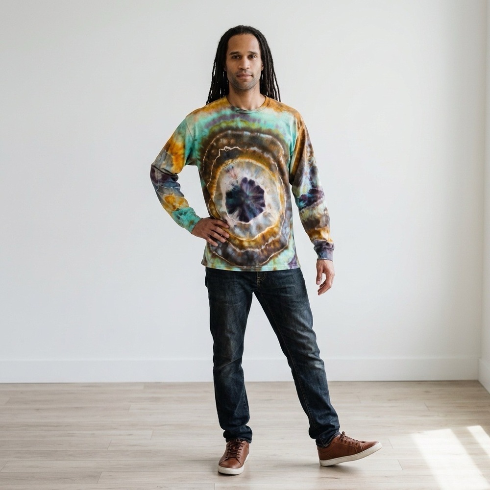 Handcrafted Ice Dyed Long Sleeve Unisex T-shirt NWT LARGE